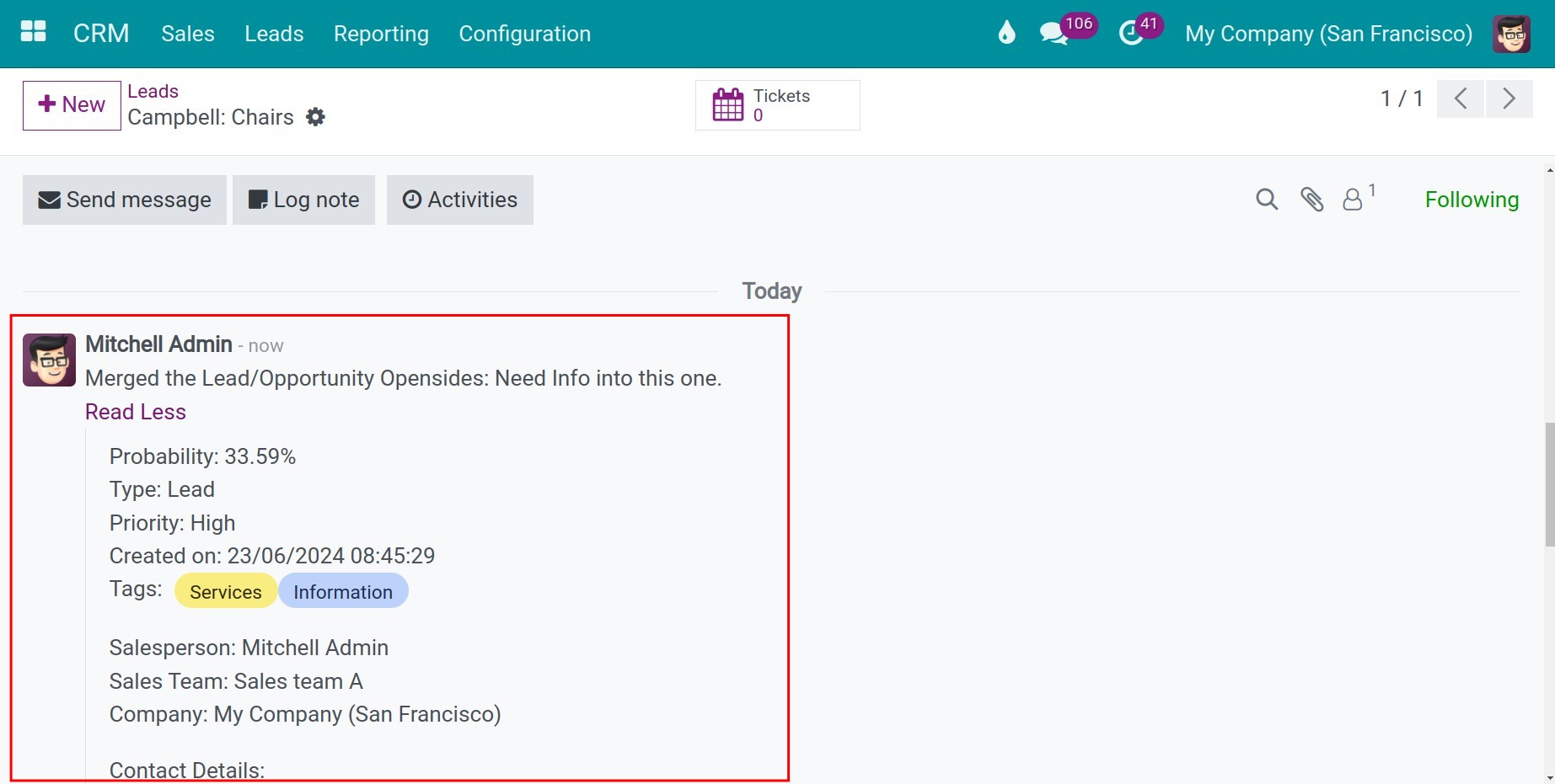 Details of Opportunity after being merged crm Viindoo.