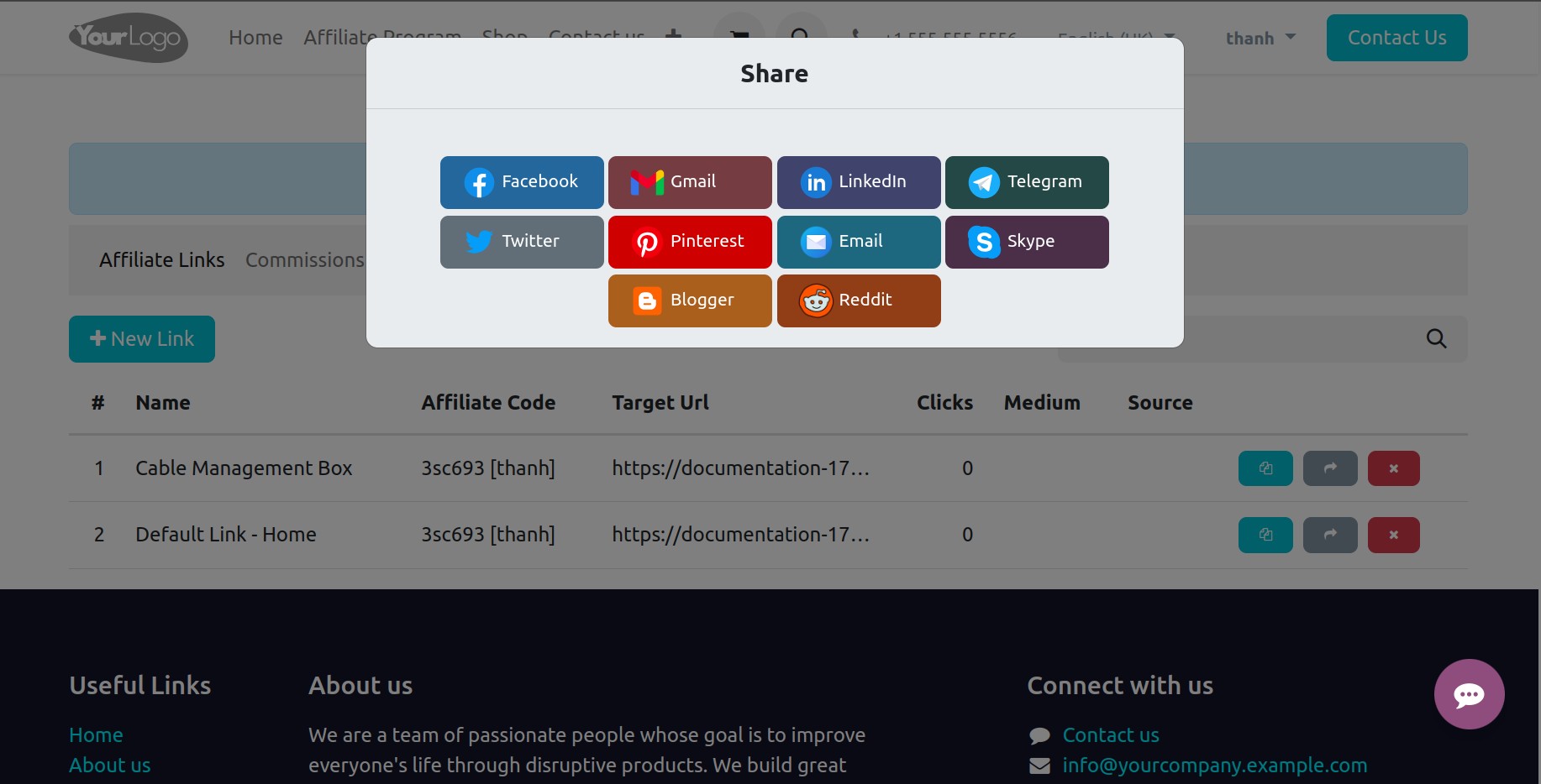 Share affiliate links via social platforms