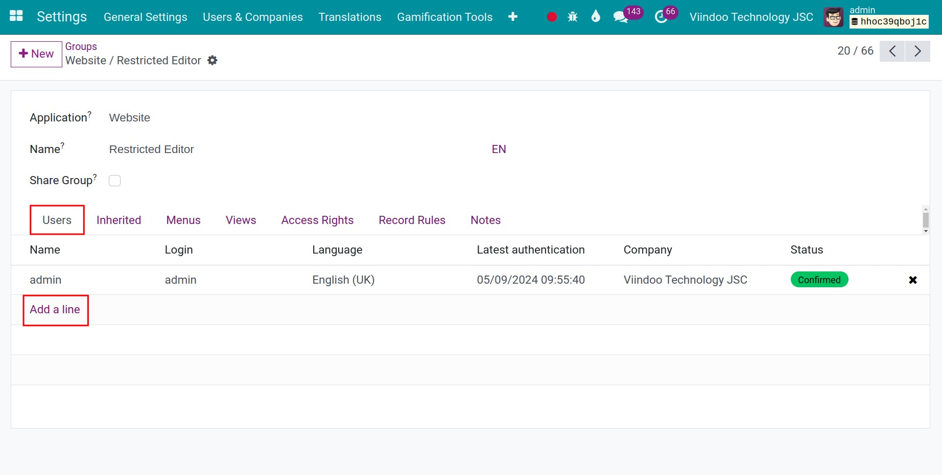 Adjusting users for Viindoo access right group