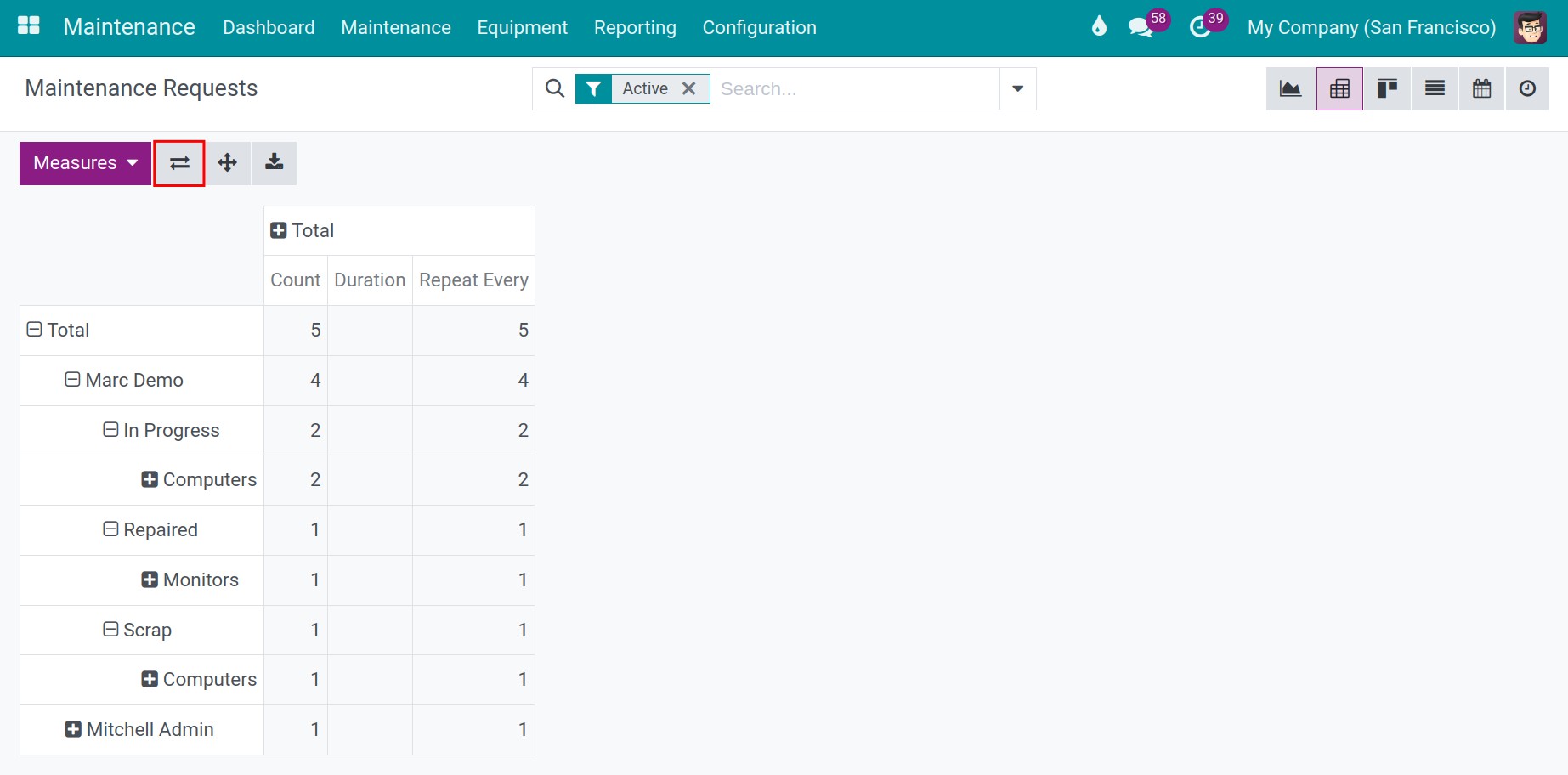 Swap the positions of columns and rows