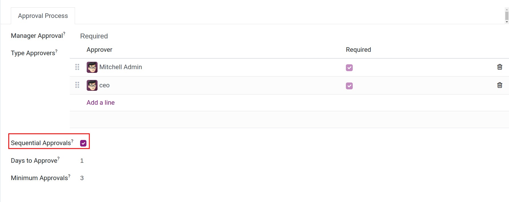 Sequential approvals in Viindoo