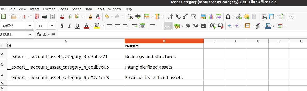 Export Asset category ID view on Excel