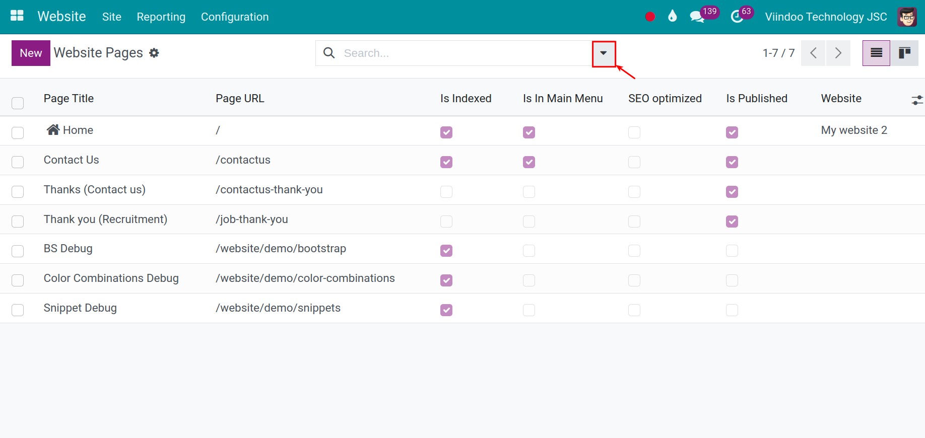 Select a website to edit 1