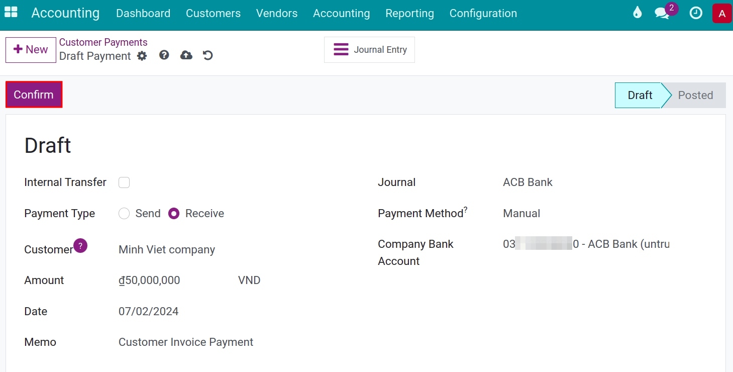 Payment form - Viindoo Accounting software