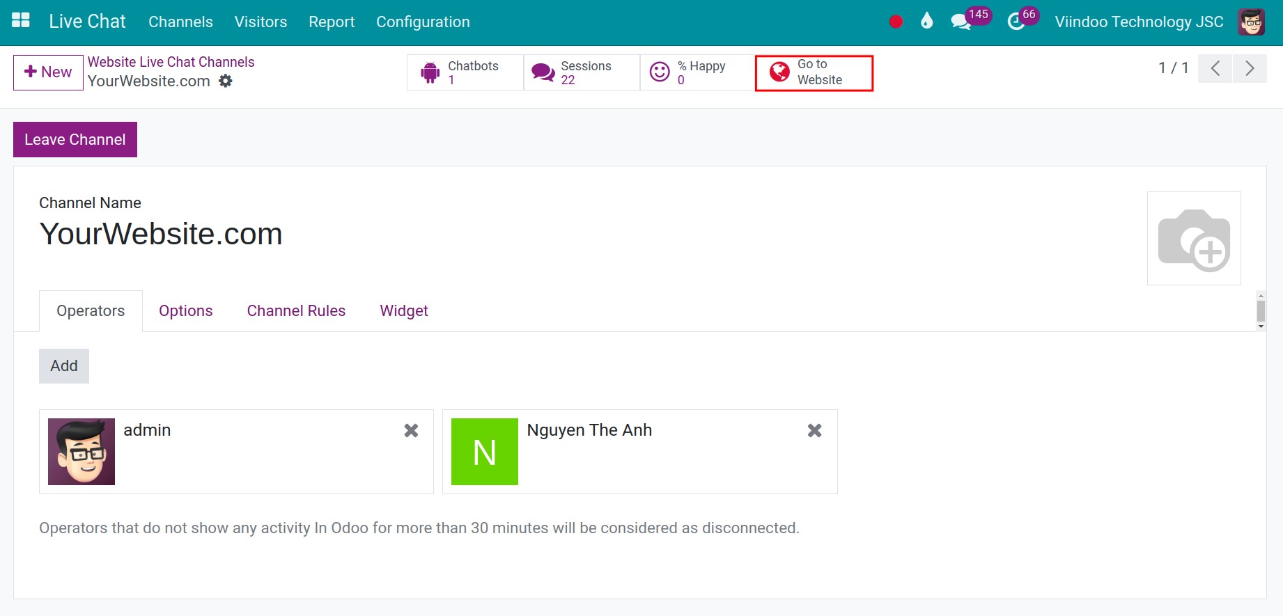 Live chat channel