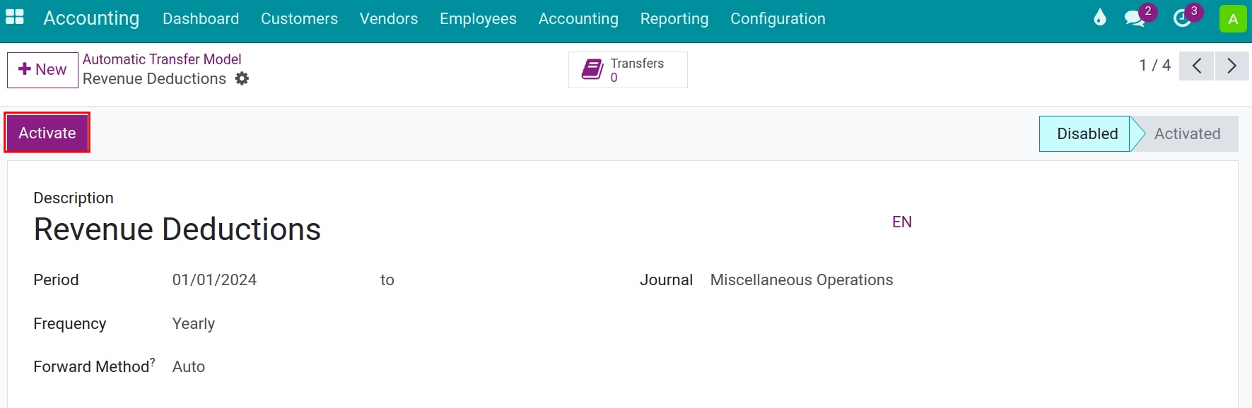 Account balance carry forward in Viindoo