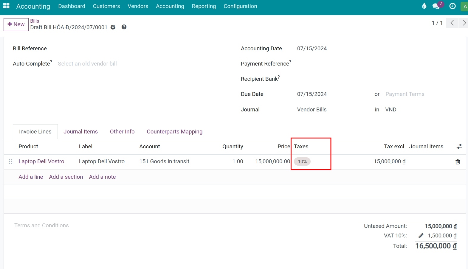 Display tax label on invoice