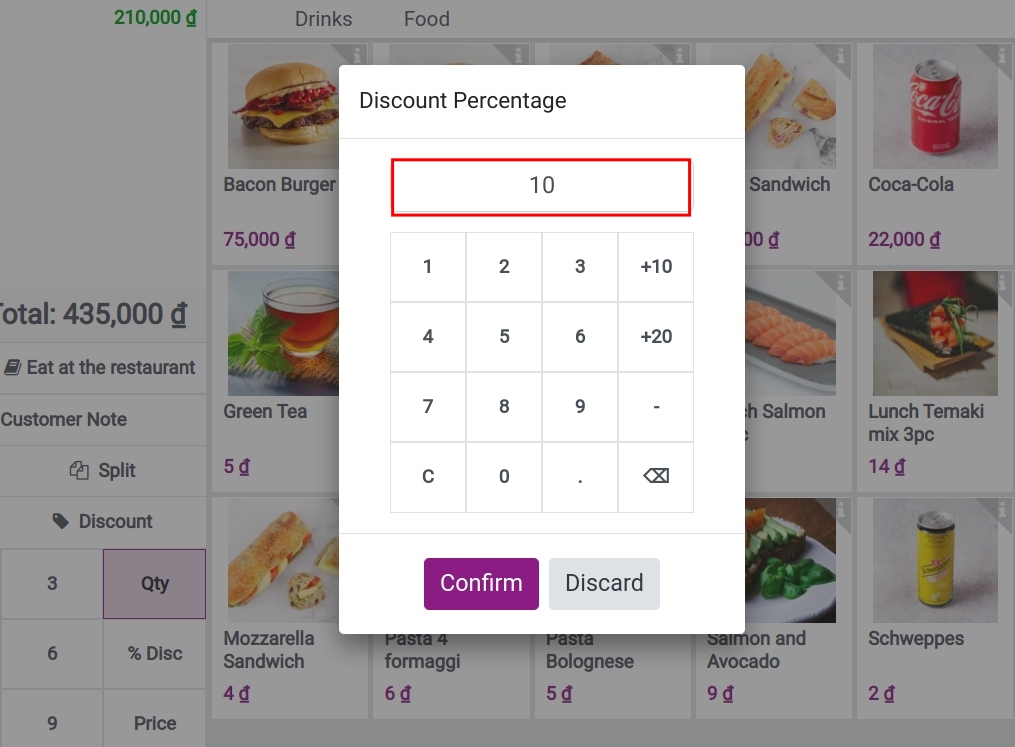 Input discount percentage on order with Viindoo PoS