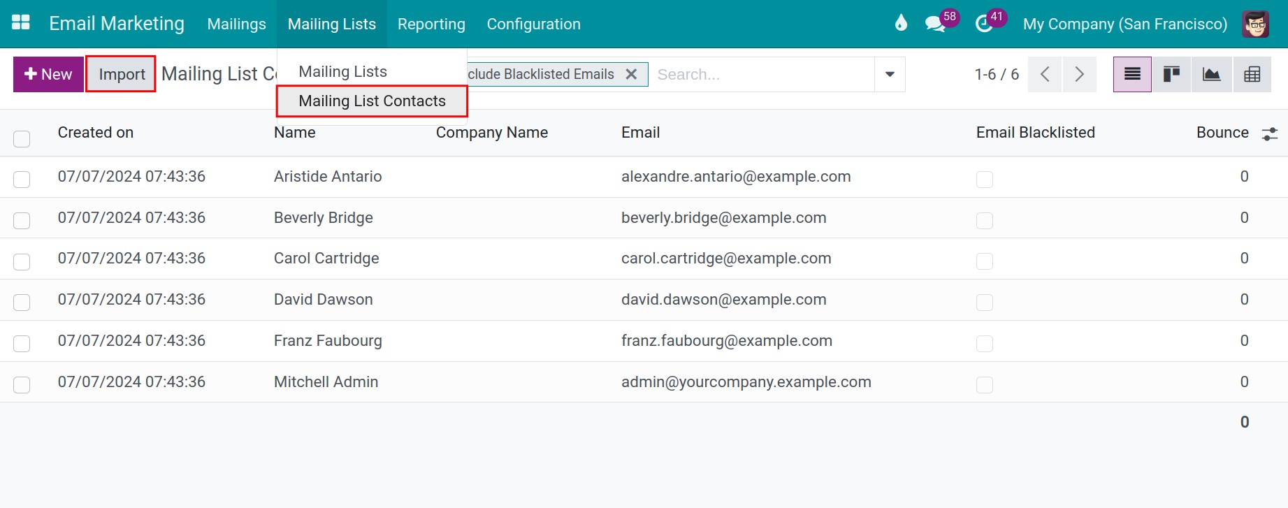 Quickly import mailing contacts