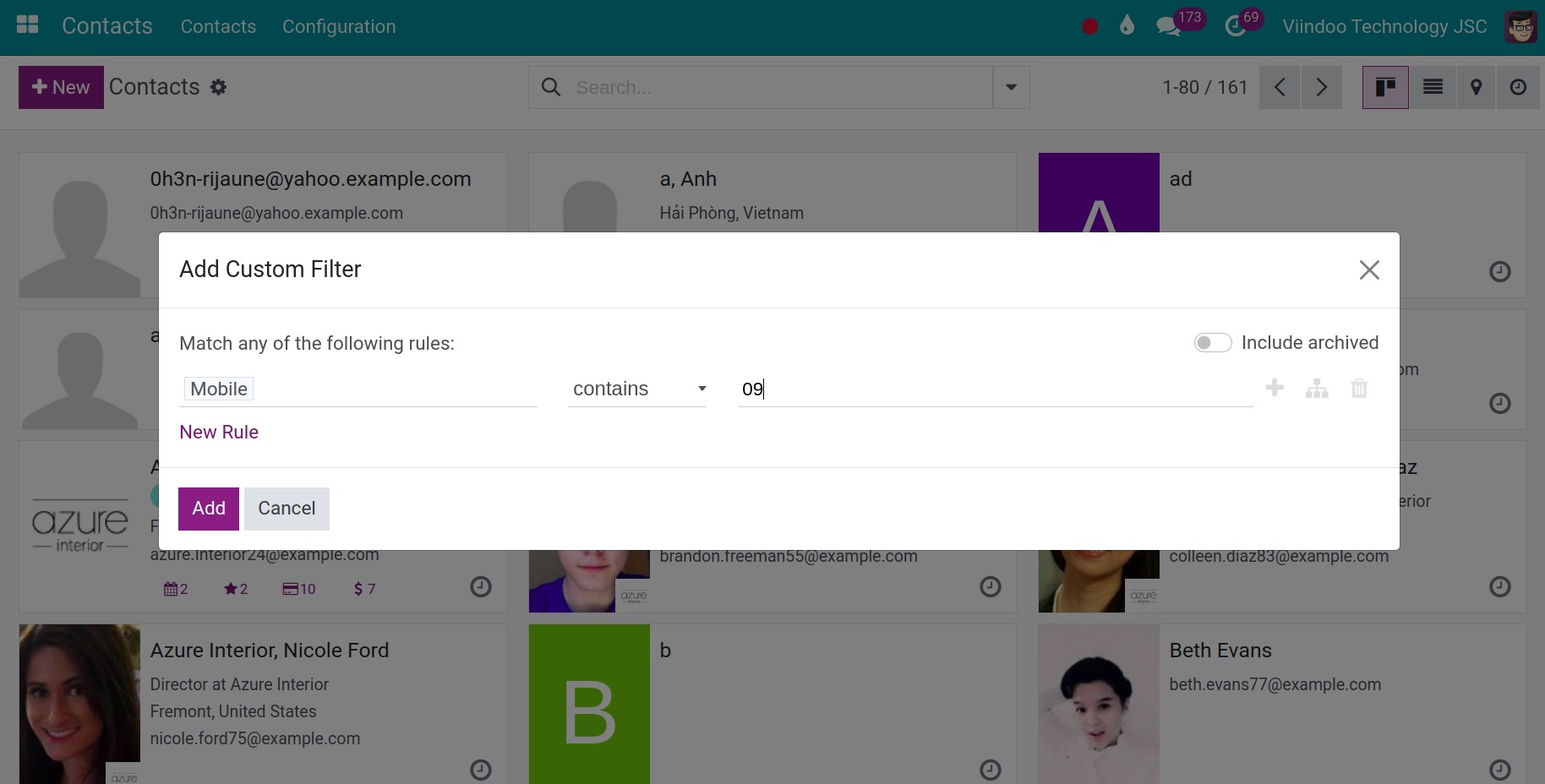 Selecting the search keywords for the custom filter