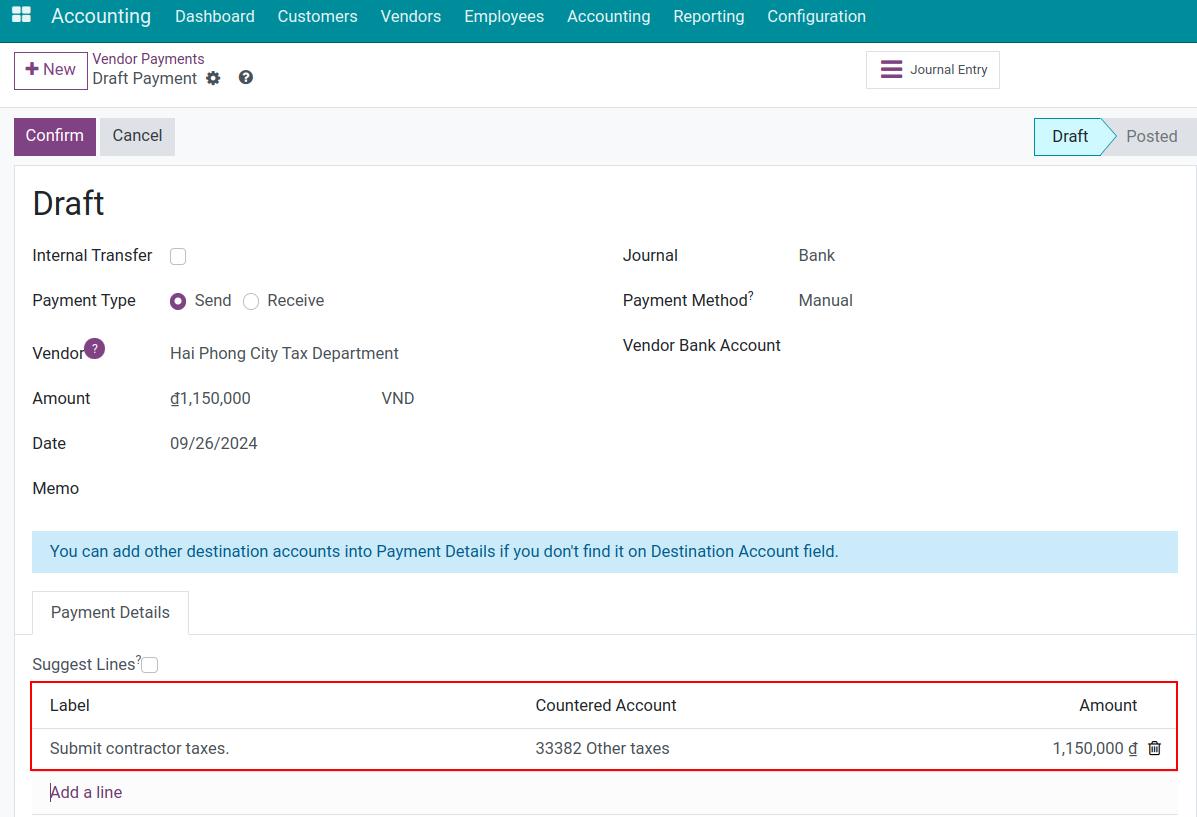 Pay contractor tax from the payment interface
