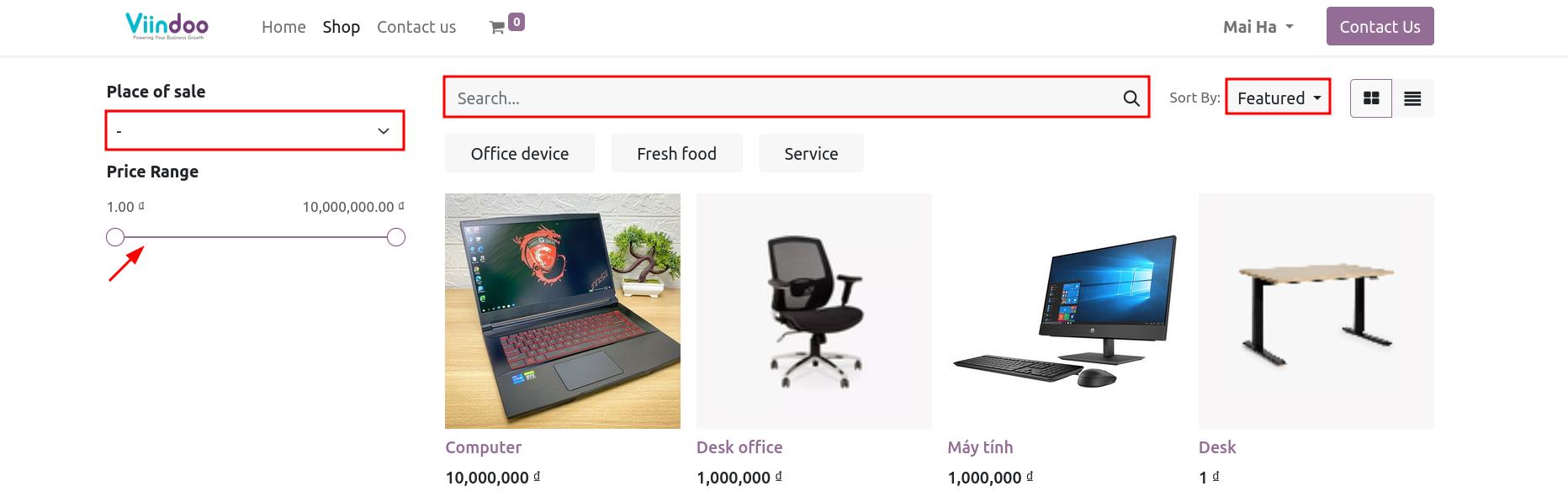 Search products in Viindoo