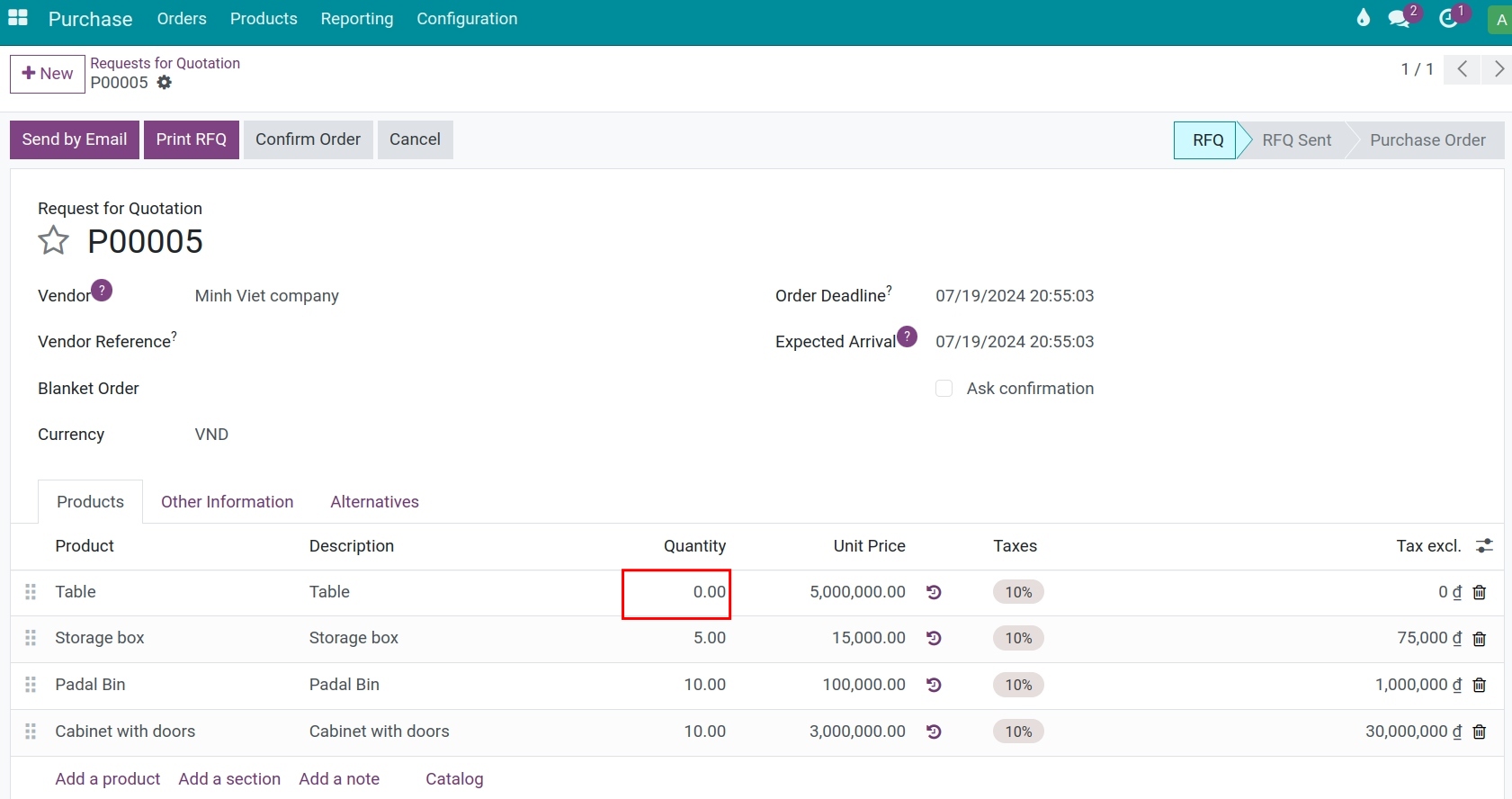 Select a vendor in Viindoo Purchase App