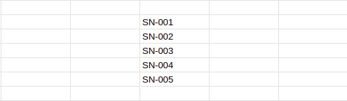 Serial numbers sheet