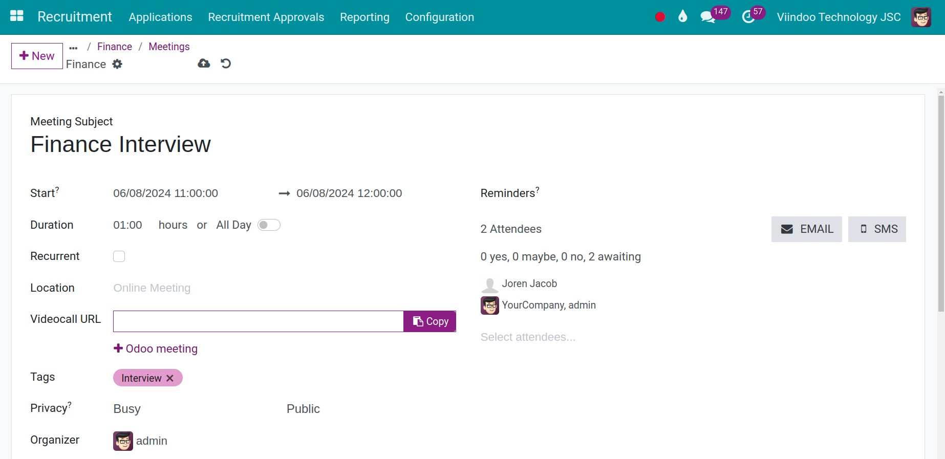 Create an interview with the applicant