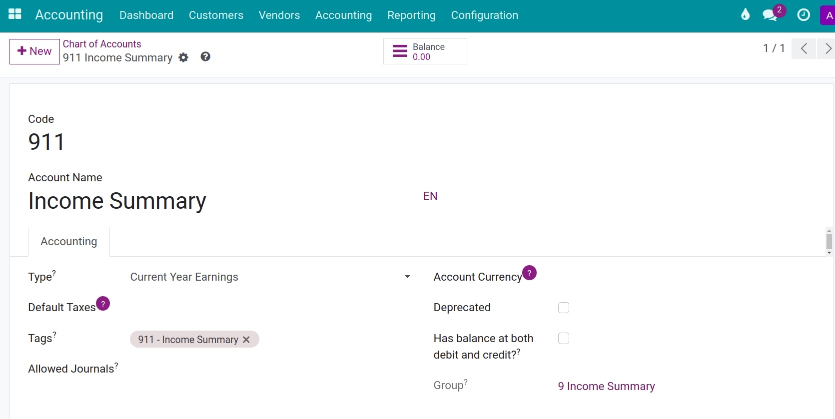 Create account - Viindoo accounting software