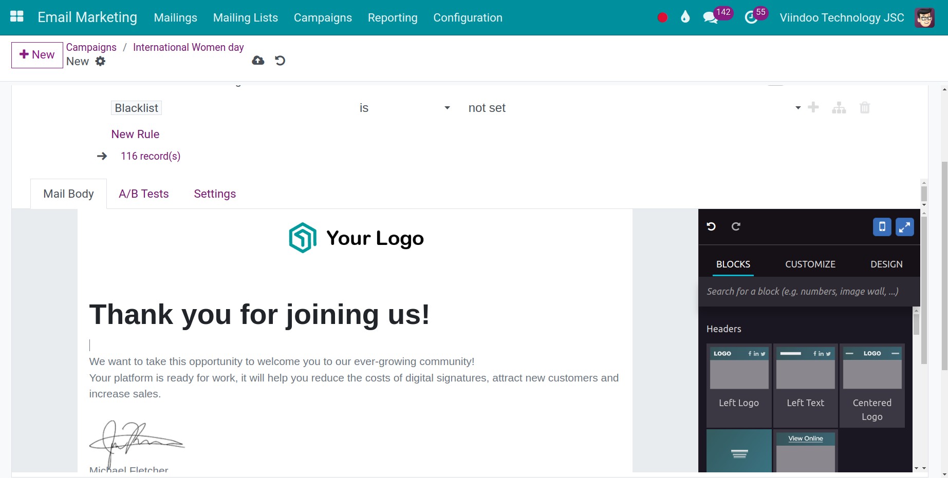 Select an email template
