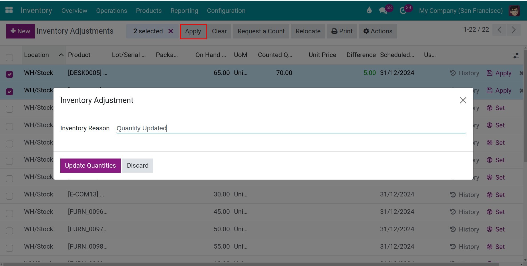 Inventory Adjustment Reference Viindoo