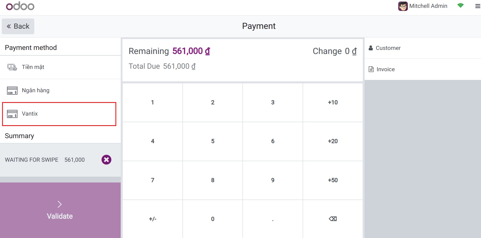 Pay with Vantiv payment terminal