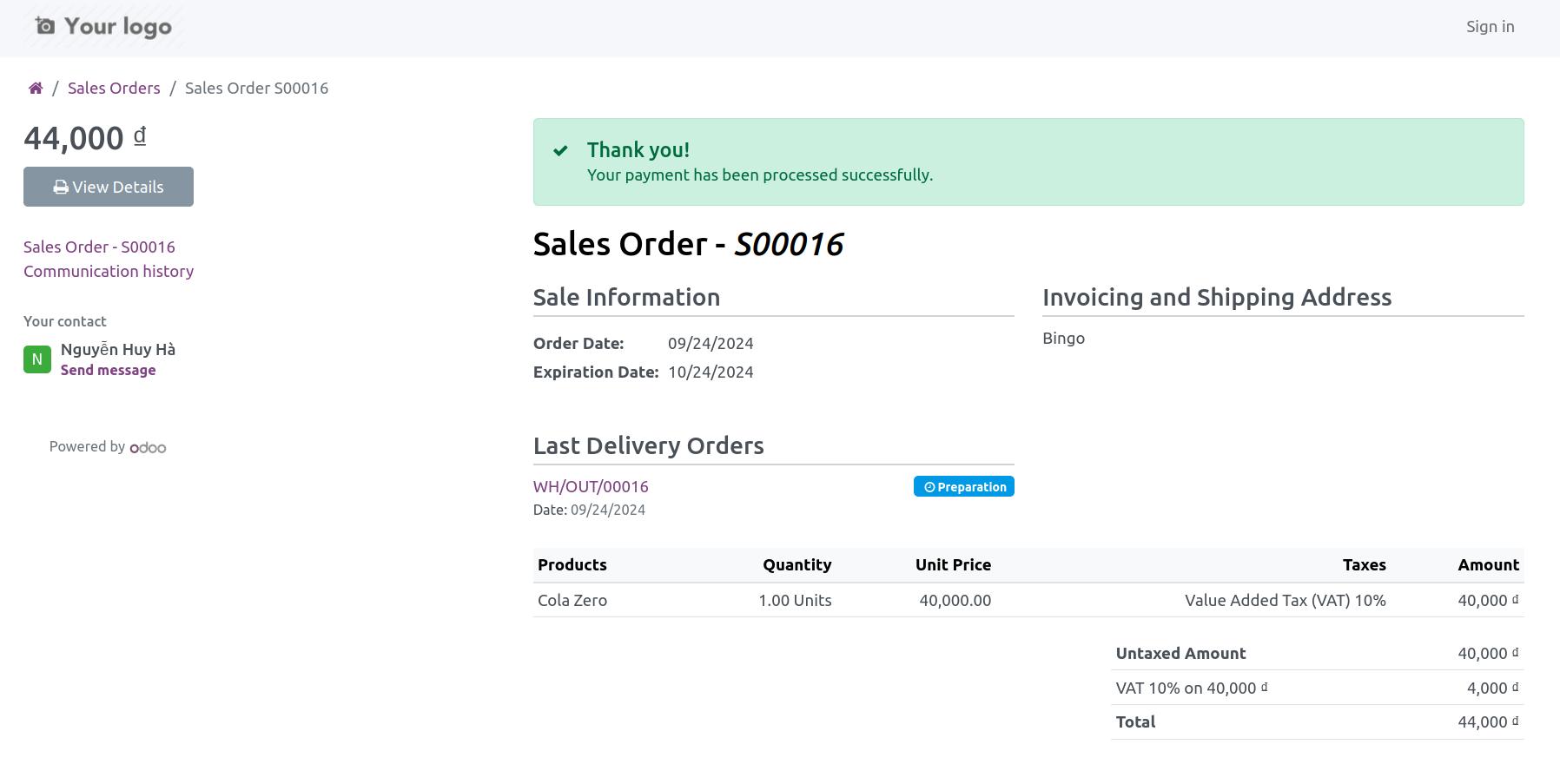Payment successful