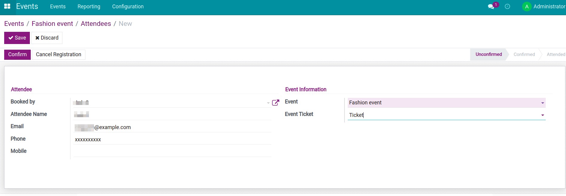 Attendee contact information