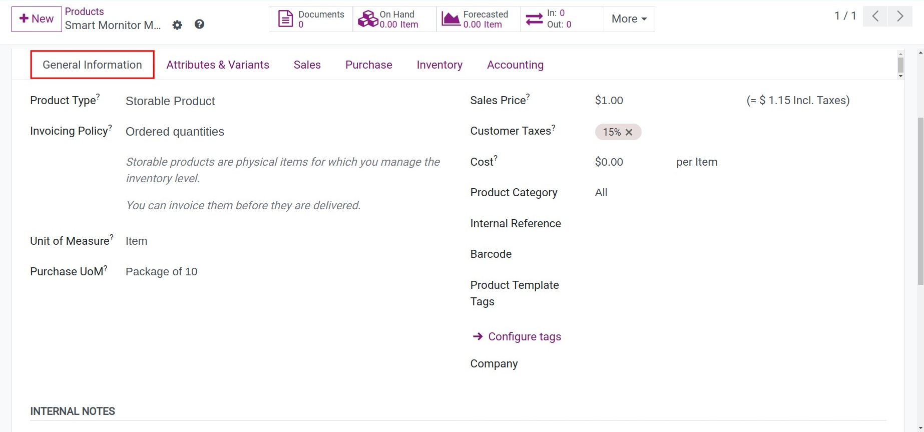General information of products in Viindoo