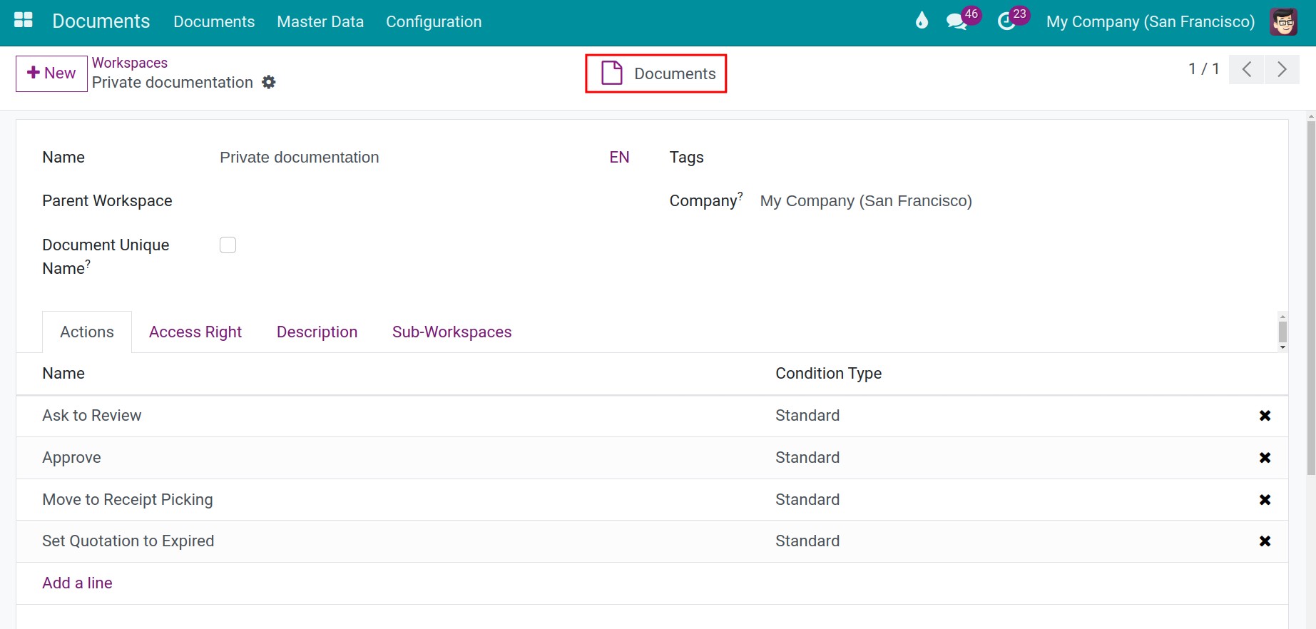 Access the documents list of a workspace