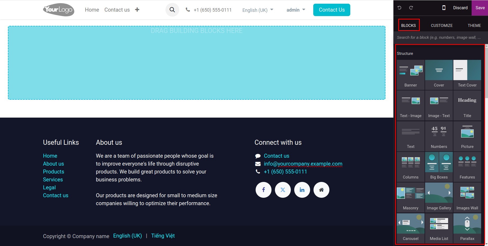 Content blocks for pages