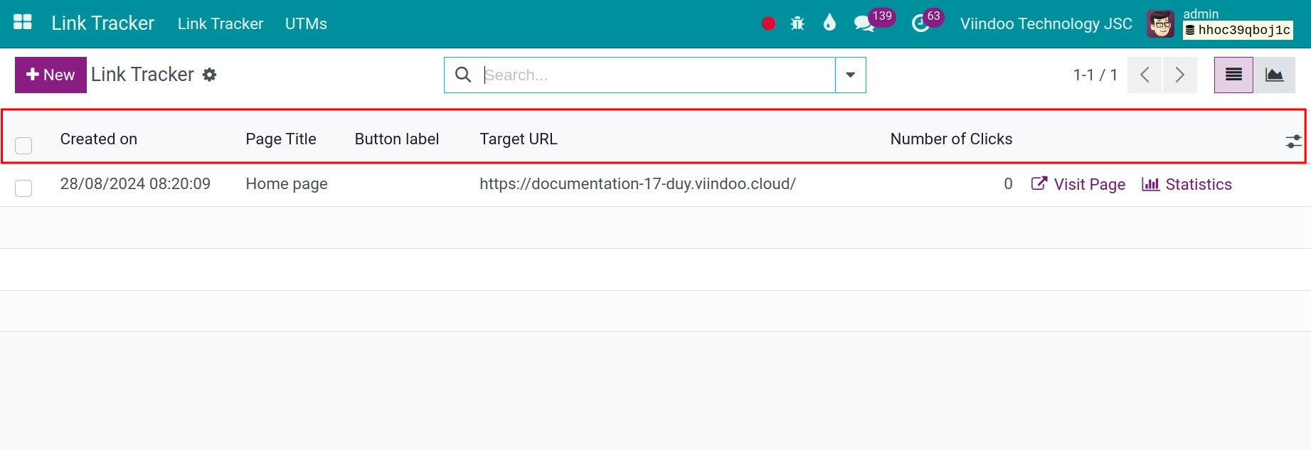 Link tracker's information and the number of clicks