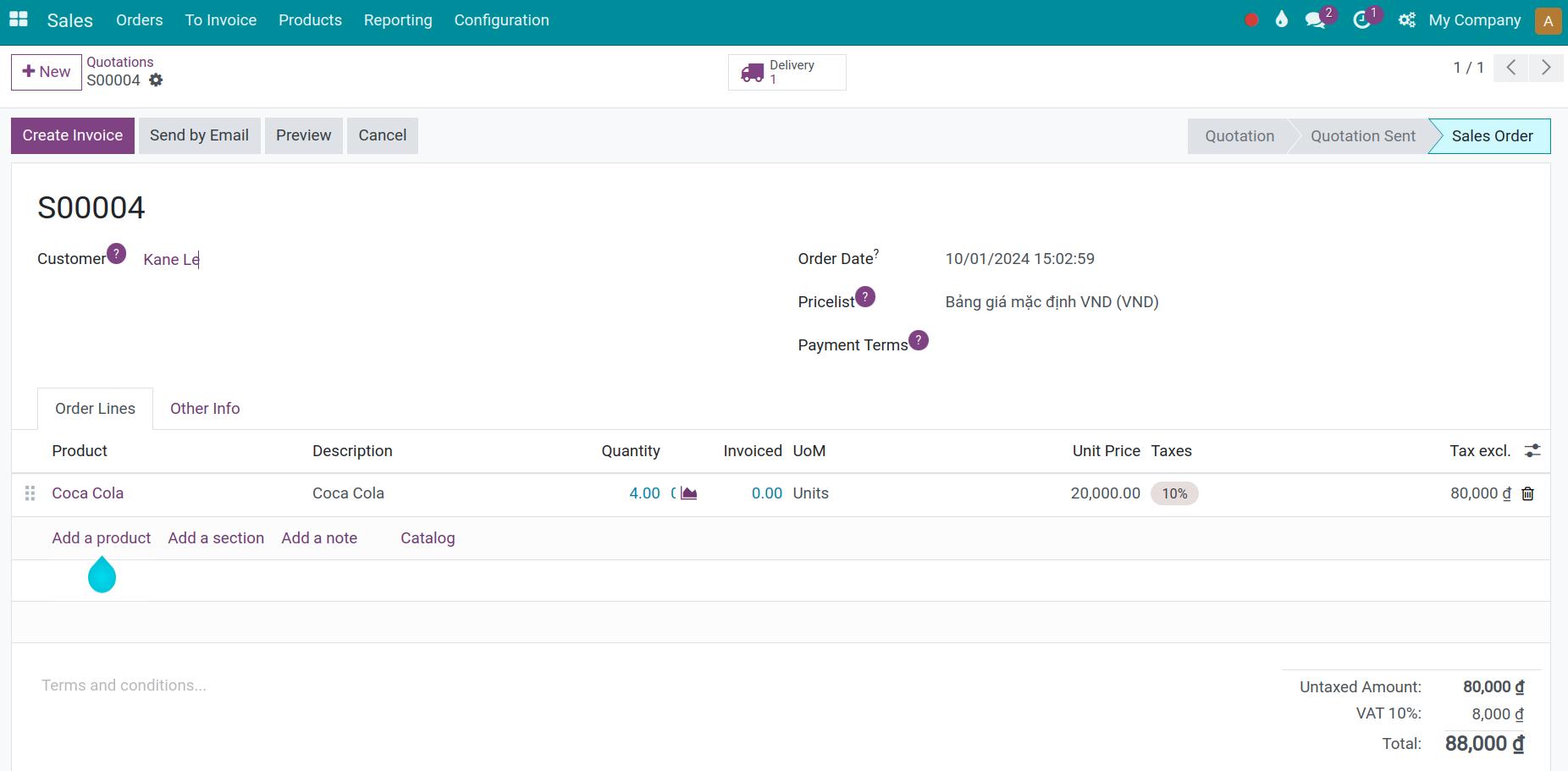 Sales order in Viindoo