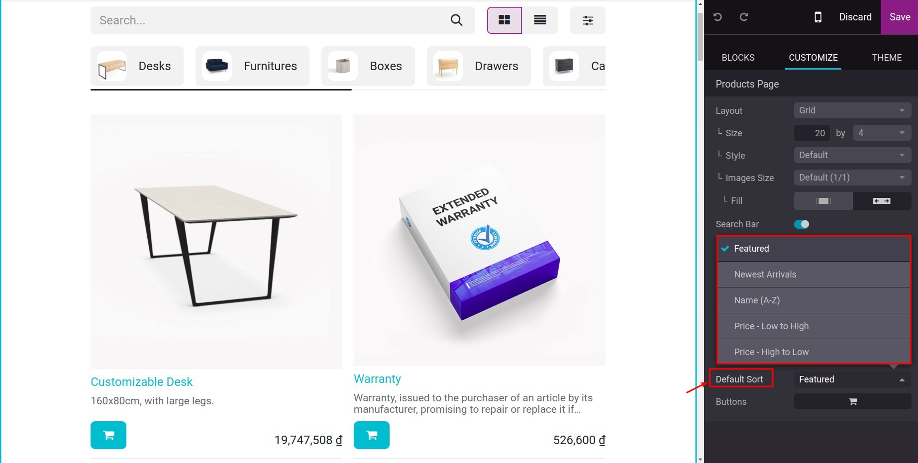 Display the listview of products