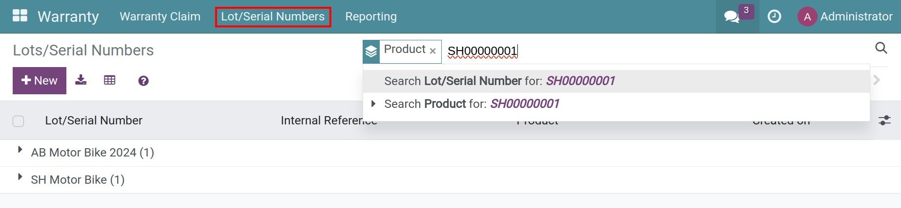Search by lots/serial numbers in Viindoo Warranty app