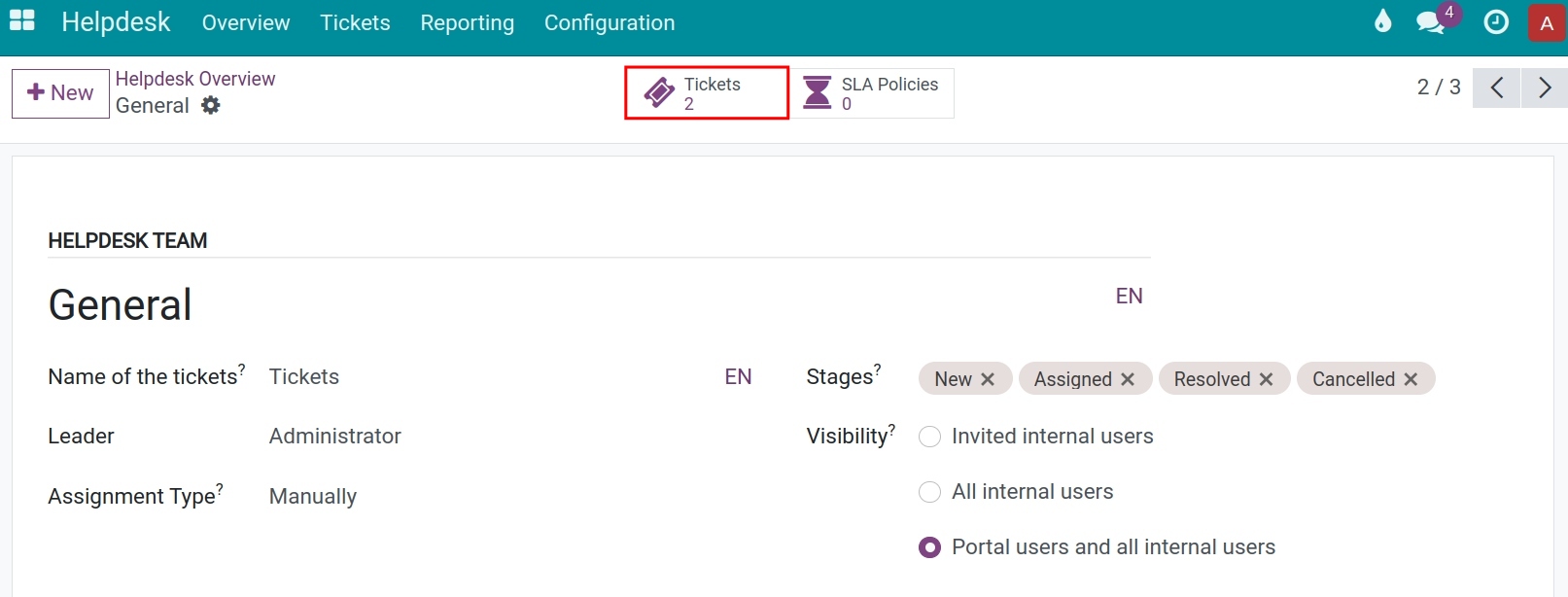 Enter the ticket list in a helpdesk group