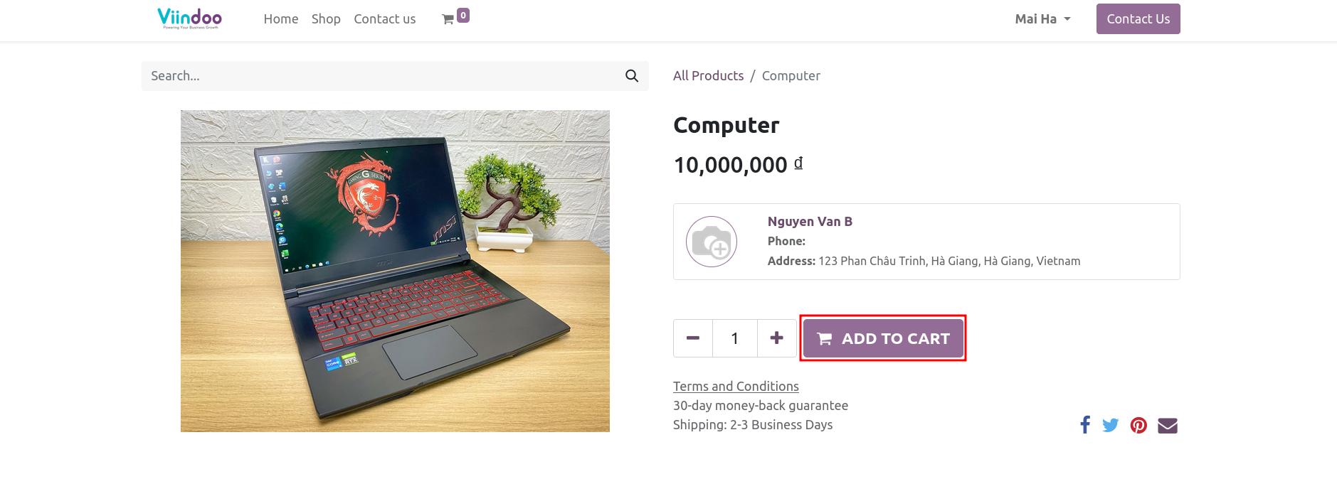 Add products to cart in Viindoo
