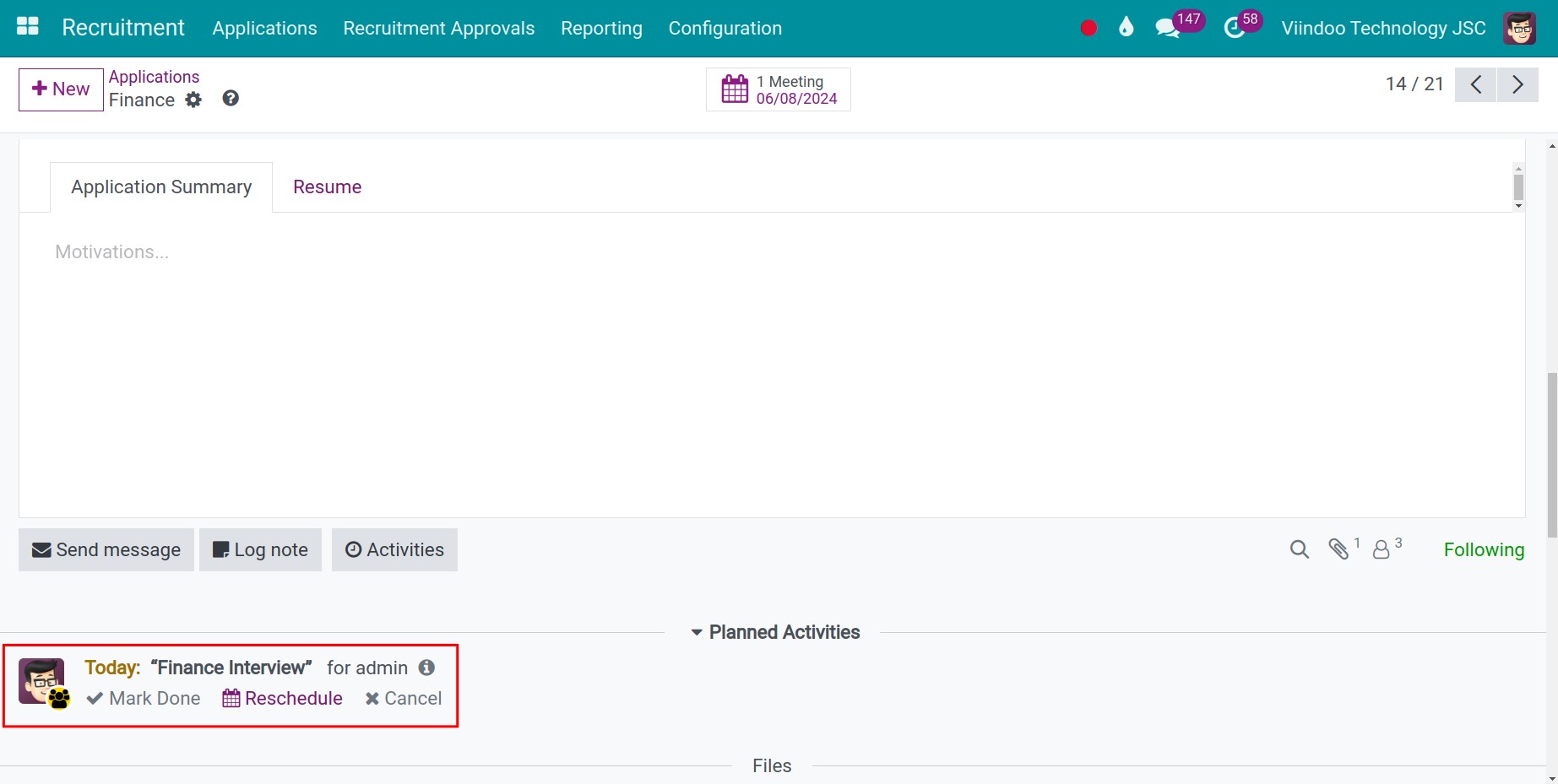 Schedule activity about the interview
