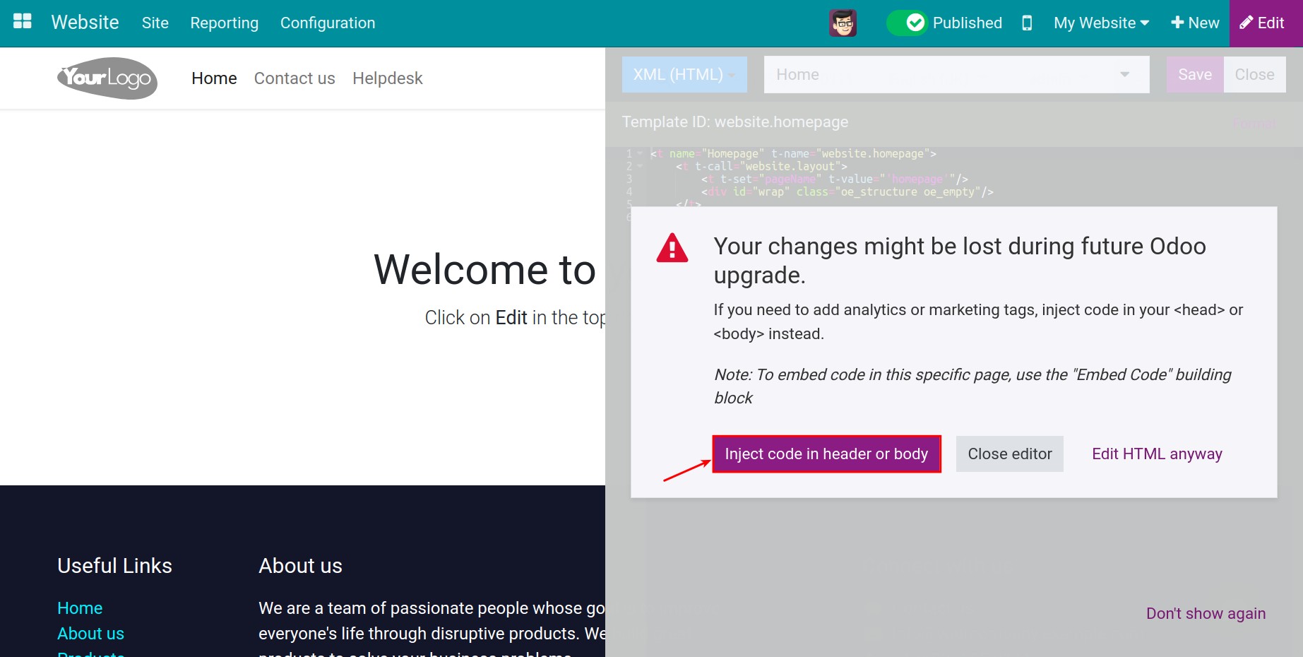 Inject code in header or body