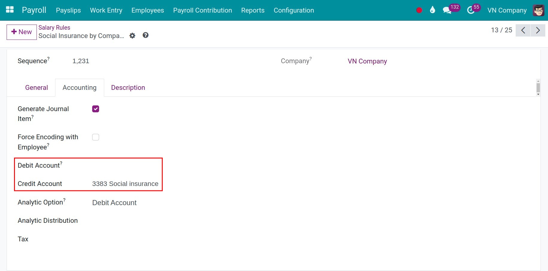 Configure social insurance by a company - Viindoo payroll app
