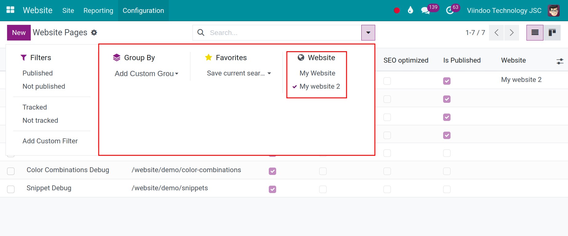 Select a website to edit 2