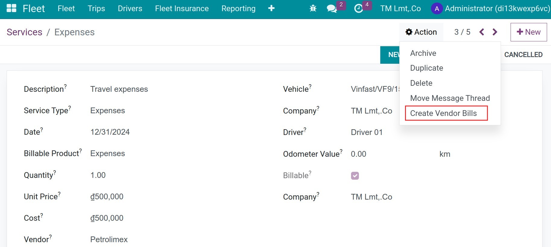 Create vendor bill
