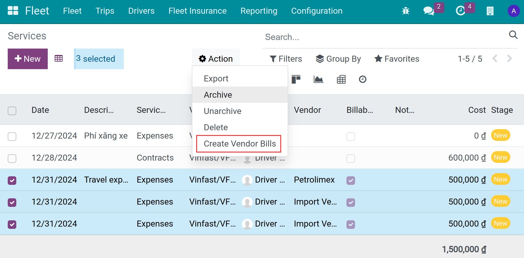 Create vendor bill
