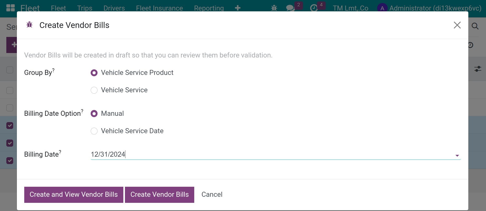 Create vendor bill