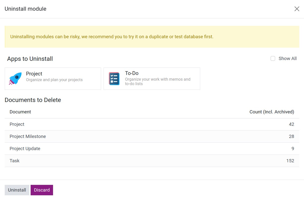 Uninstall apps and modules in Viindoo