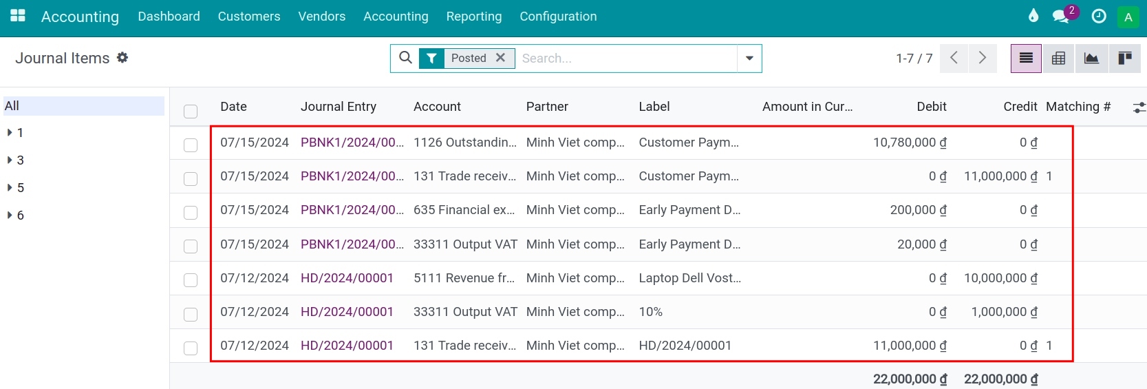 Reconcile receivable, cash discount - Viindoo accounting software