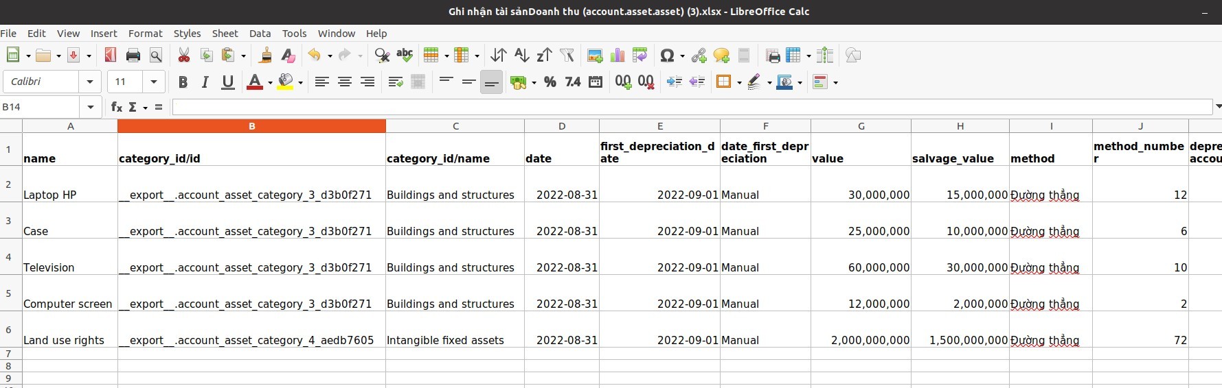 Asset data template