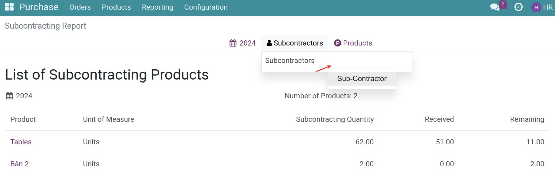 Filter by Subcontractor