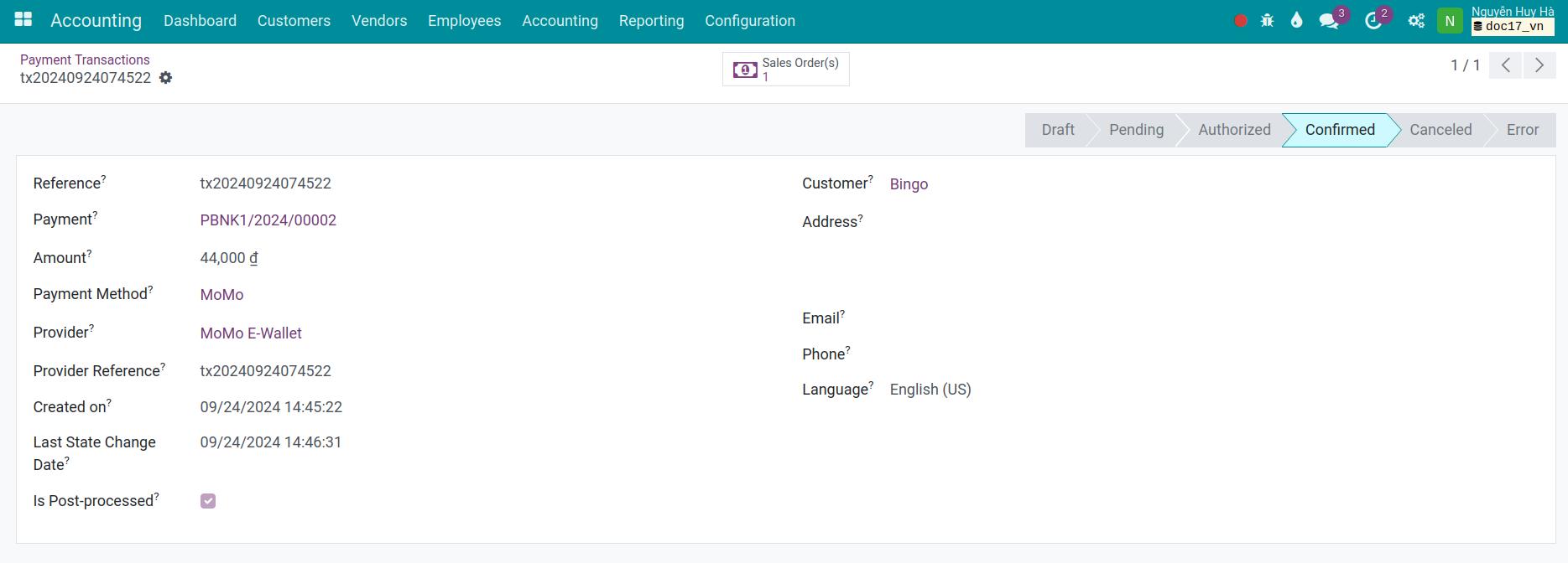 Payment transaction detail