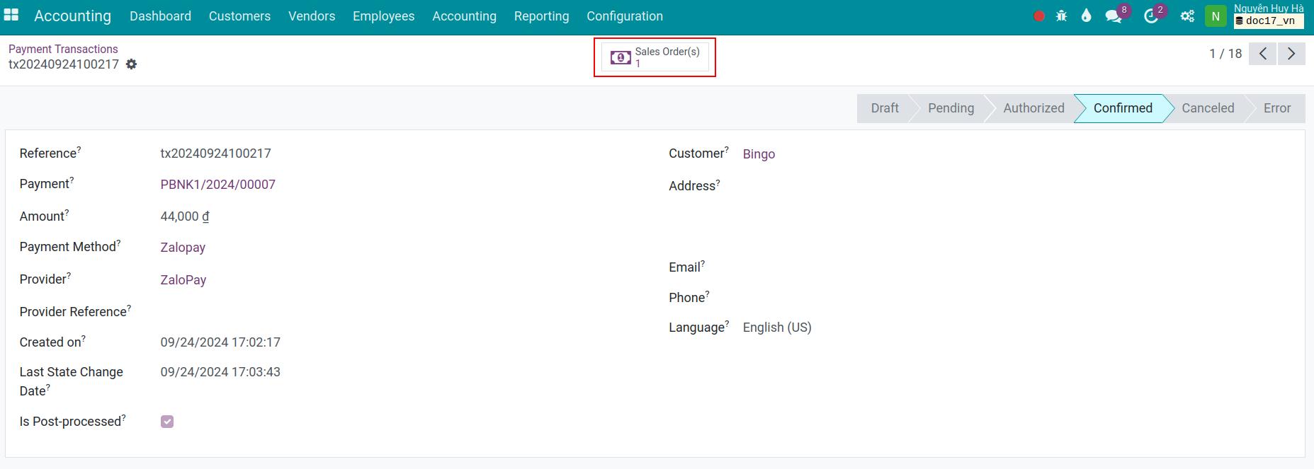 Check payment transaction