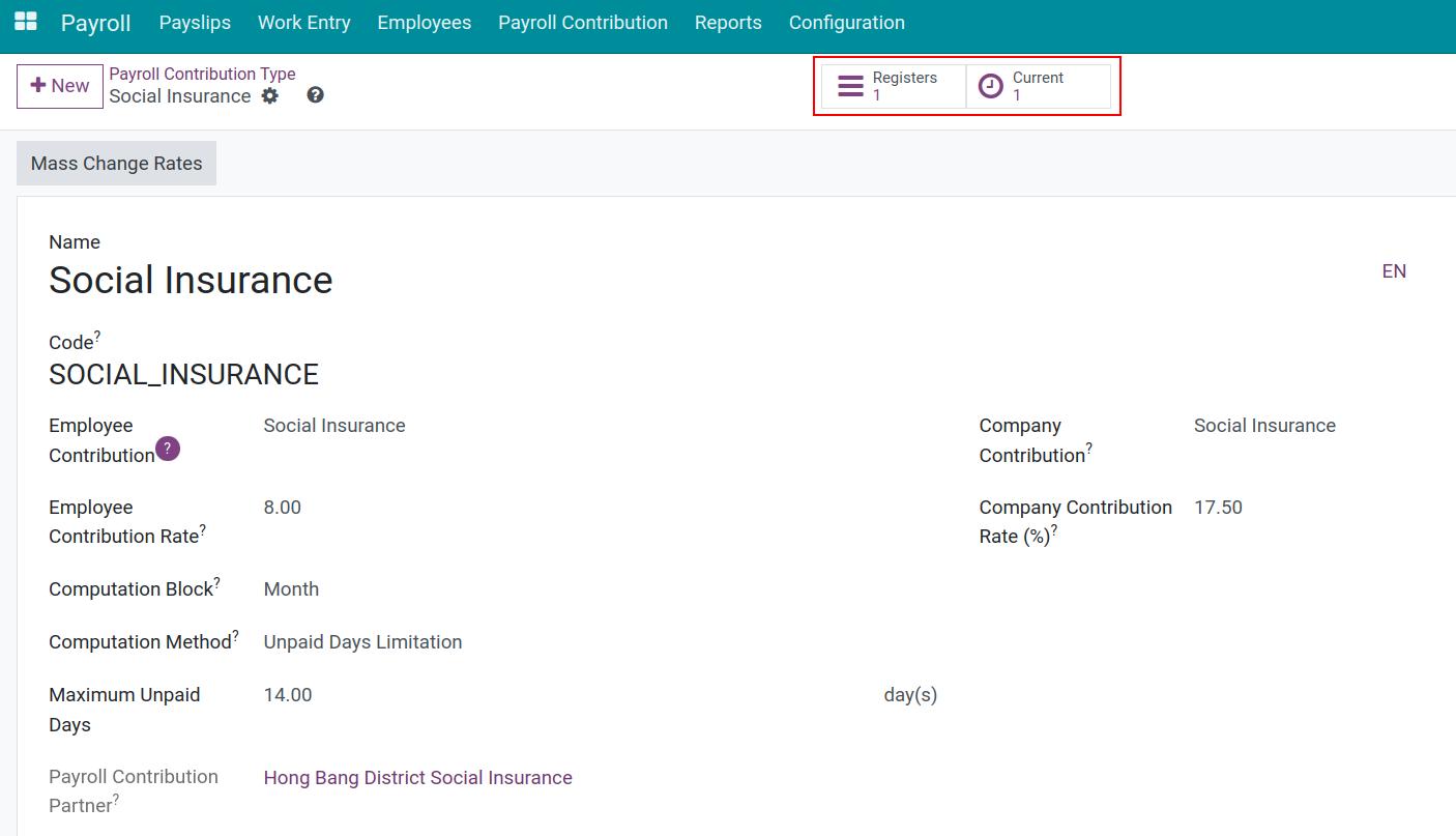The view of payroll contribution record for insurances
