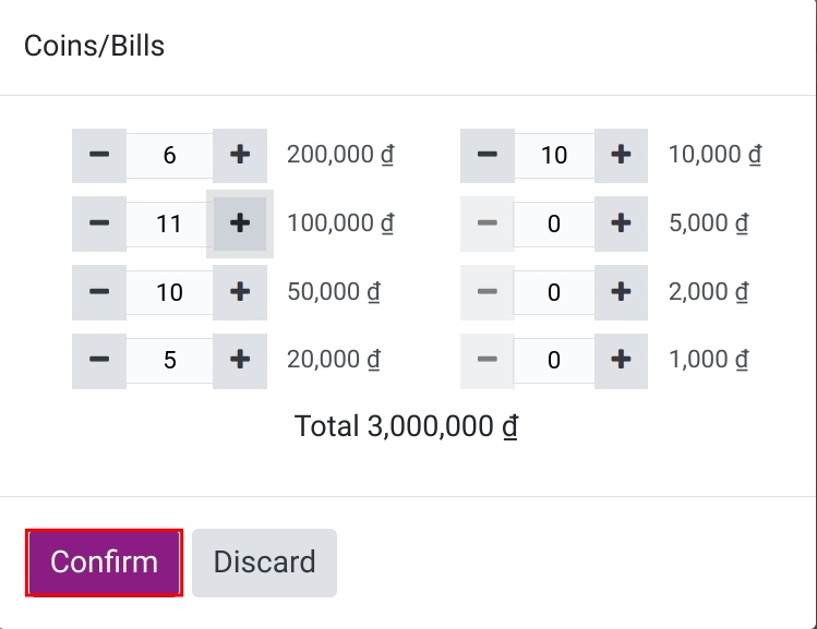 Cash inventory before starting a new session