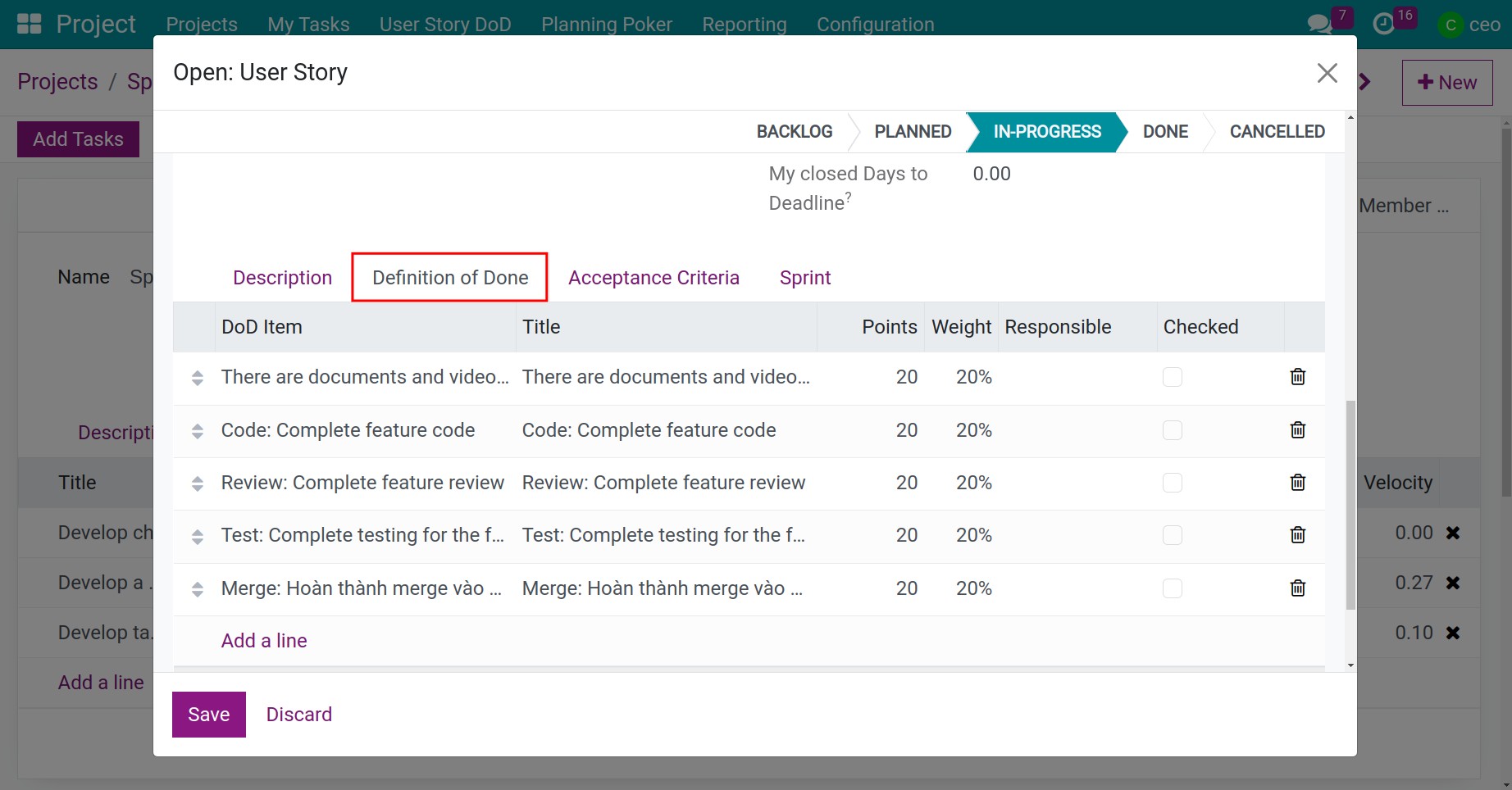 check dod of user story